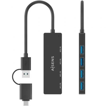 Aisens Hub USB 3.1 con Conexión Dual USB-C y USB-A, 4 Puertos USB 3.0, Negro Aisens Hub USB 3.1 con Conexión Dual USB-C y USB-A, 4 Puertos USB 3.0, Negro